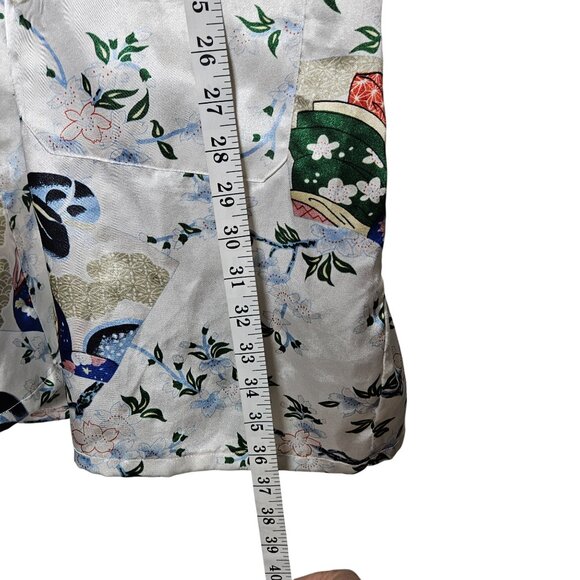 Whitby Silver Satin Kimono Robe Medium With Japanese Geisha Print & Floral Desig - Picture 4 of 6